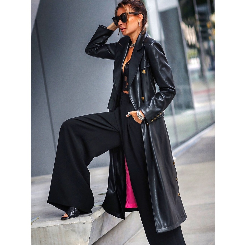 Avec Les Filles Madison Double Breasted Faux Leather Coat